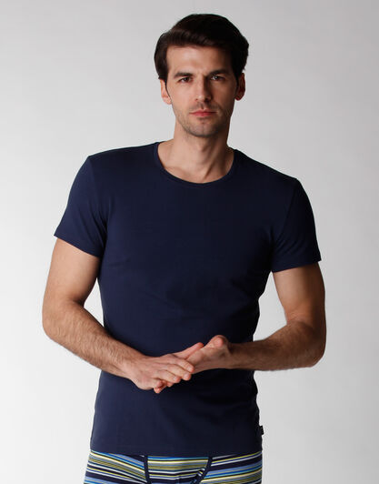 T-shirt manica corta uomo in cotone elasticizzato, blu navy, , LOVABLE