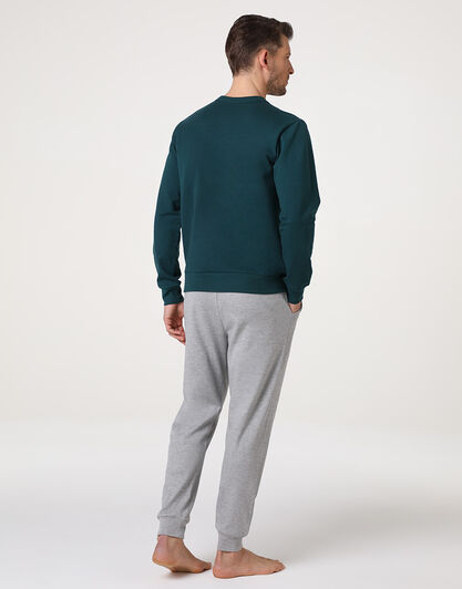 Pigiama Lungo Girocollo in Felpa e Interlock, verde scuro, , LOVABLE