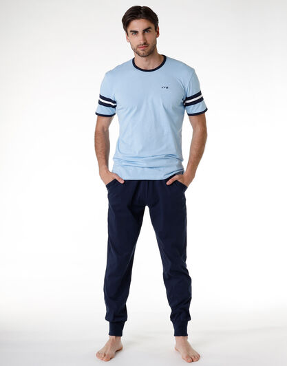 Pigiama con maniche corte uomo in 100% cotone, azzurro polvere, , LOVABLE