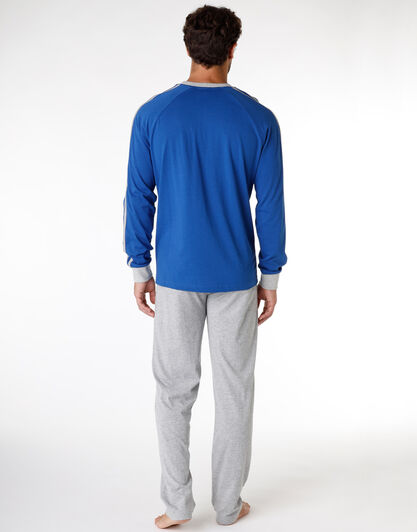 Pigiama lungo uomo in jersey di cotone, blu royal, , LOVABLE