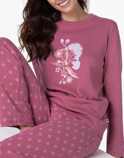 Pigiama Lungo Girocollo in Interlock, rosa blush, , LOVABLE