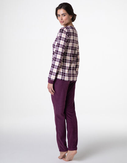 Pigiama Lungo in Micropile, tartan vinaccia, , LOVABLE