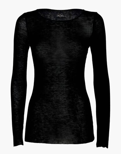 Maglia con scollo a barchetta e manica lunga in modal e cashmere, nero, , LOVABLE