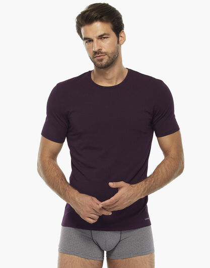 Maglia manica corta girocollo bordeaux, in cotone modal , , LOVABLE