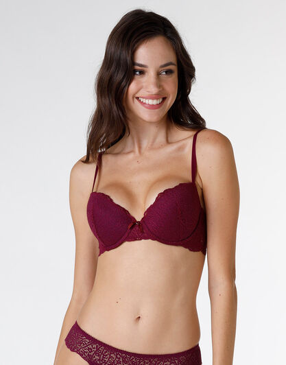 Reggiseno push up con ferretto Exquisite Lace in pizzo e microfibra, bordeaux, , LOVABLE