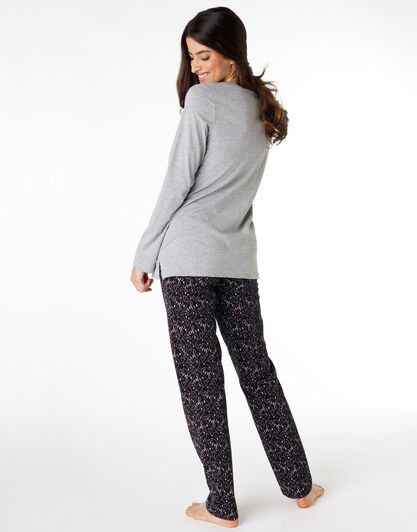 Pigiama lungo donna in cotone e viscosa, grigio melange, , LOVABLE