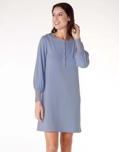 Camicia da notte in tessuto caldo, blu polvere, , LOVABLE