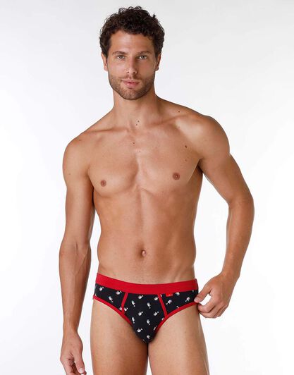 Slip uomo in cotone elasticizzato, rosso e nero con stampa, , LOVABLE