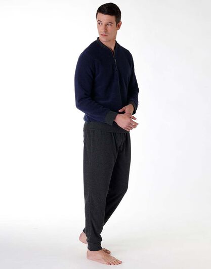 Homewear lungo uomo in felpa calda, blu, , LOVABLE