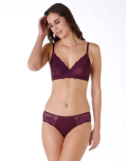 Reggiseno con ferretto in pizzo e microfibra posh lace, bordeaux, , LOVABLE