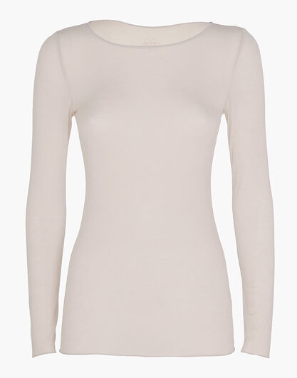 Maglia con scollo a barchetta e manica lunga in modal e cashmere, sabbia, , LOVABLE