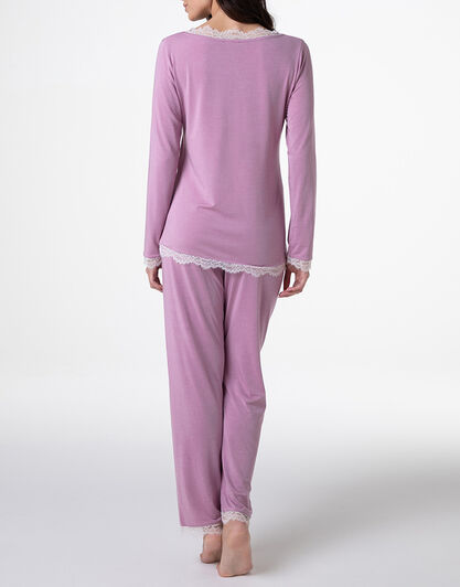 Pigiama Lungo scollo a V in Modal, rosa orchidea, , LOVABLE