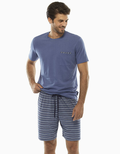 Pigiama manica e gamba corta, blu polvere, in jersey 100% cotone , , LOVABLE