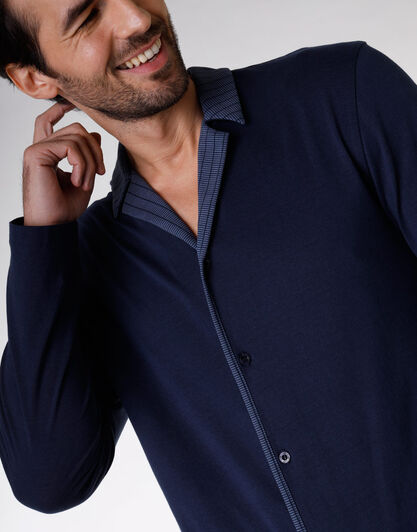 Pigiama lungo in 100% di jersey di cotone, blu navy, , LOVABLE