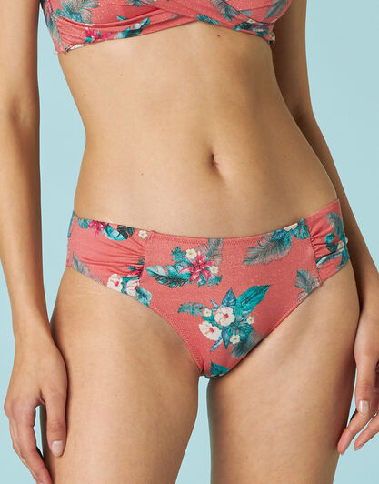 Costume Slip con arricci Printed Lurex in microfibra, salmone stampa tropicale, , LOVABLE