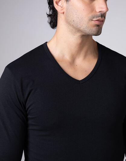 Maglia Manica Lunga scollo a V Cool Sensation in Stretch Cotton, nero, , LOVABLE