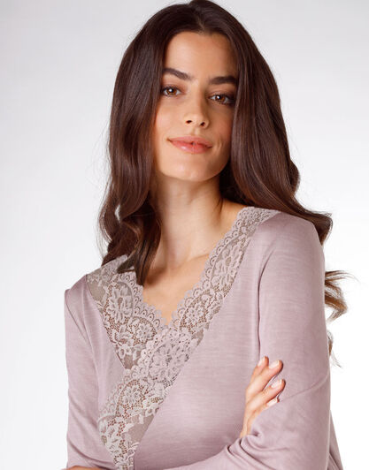 Camicia da notte a maniche lunghe in 100% cotone modal, grigio, , LOVABLE