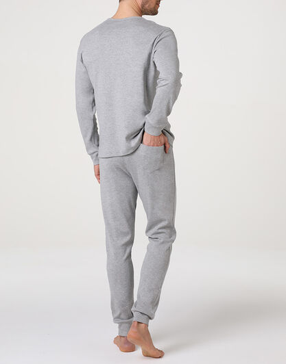 Pigiama Lungo Girocollo Interlock, grigio melange,  Pigiama Lungo Girocollo Interlock, grigio melange, , LOVABLE