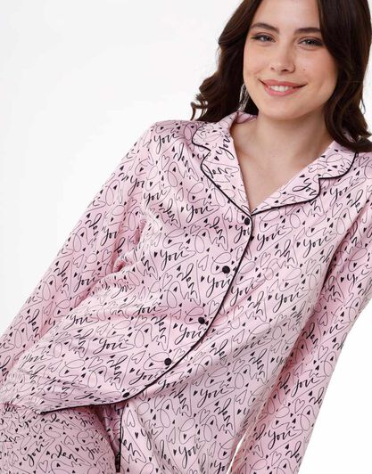 Pigiama donna lungo in satin, rosa, , LOVABLE