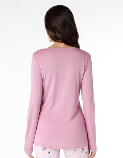 T-shirt del pigiama donna maniche lunghe in 100% cotone modal, malva, , LOVABLE