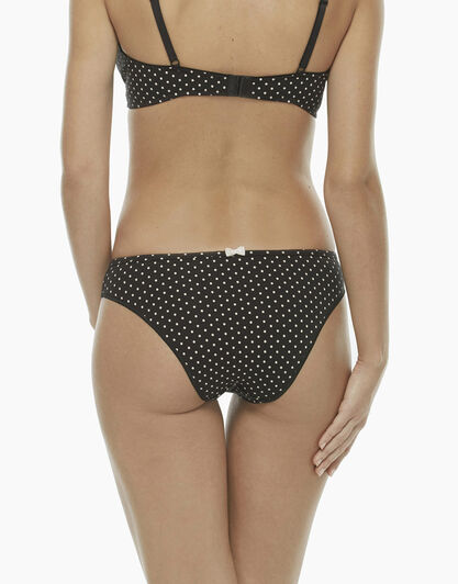 Slip stampa pois, in cotone elasticizzato con motivo in tulle doppiato nel centro e balzina di pizzo, , LOVABLE
