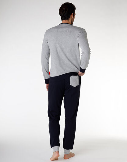 Pigiama uomo lungo in jersey di cotone, grigio melange, , LOVABLE