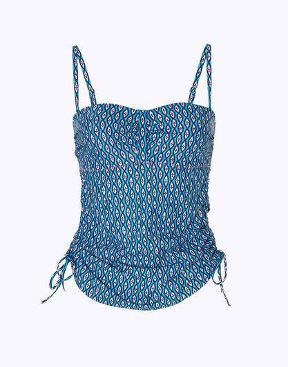 Costume tankini bandeau in microfibra e nylon riciclato, stampa geometrica, , LOVABLE