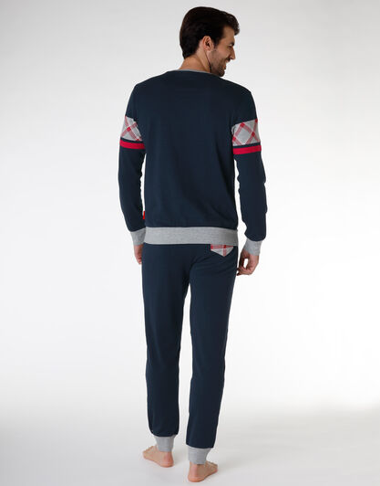 Pigiama uomo lungo in cotone interlock, blu navy, , LOVABLE