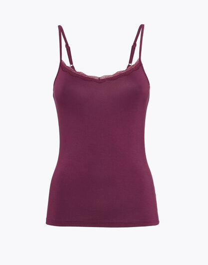 Top donna Basic Soul in viscosa con balza in pizzo, bordeaux, , LOVABLE