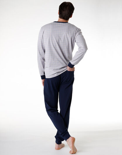 Pigiama lungo uomo in 100% cotone, grigio stampato, , LOVABLE