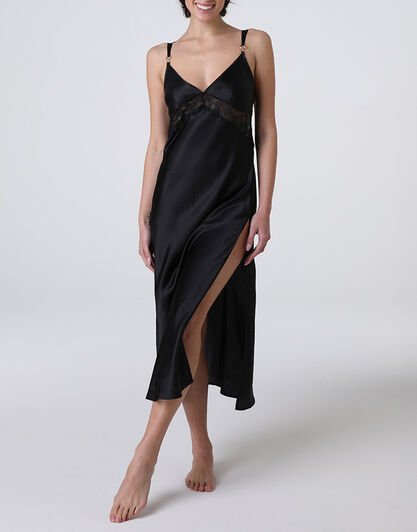 Sottoveste Lunga L'Elegance in seta e modal, nero, , LOVABLE