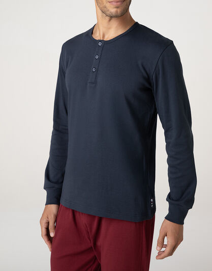 Pigiama Lungo Collo Serafino in Interlock, blu notte, , LOVABLE