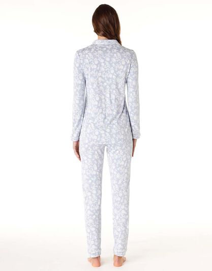 Pigiama lungo donna in cotone modal, blu polvere, , LOVABLE