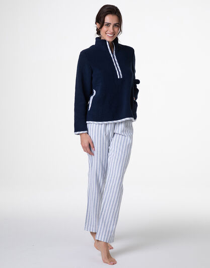 Homewear Chiuso con mezza Zip in Flanella e Pelliccetta, blu notte, , LOVABLE