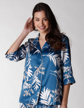 Camicia del pigiama donna in satin, stampa foliage, , LOVABLE
