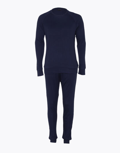 Pigiama manica e gamba lunga blu notte in interlock , , LOVABLE