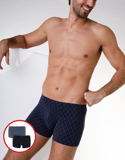 Boxer Bipack uomo in cotone modal, blu jeans e blu navy, , LOVABLE