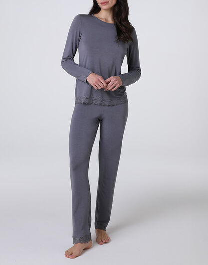 Pigiama Lungo Elegant Modal, grigio antracite, , LOVABLE