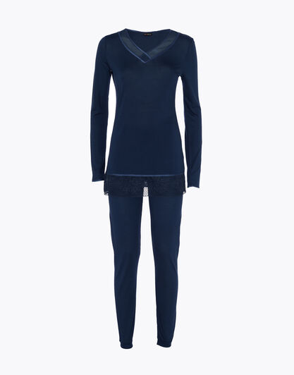 Pigiama donna lungo in jersey di modal, blu, , LOVABLE