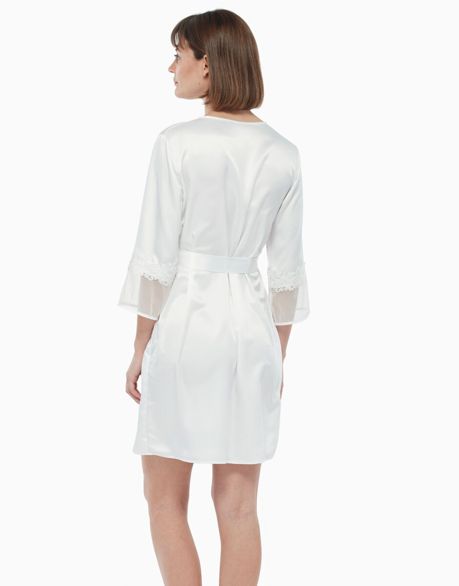 Kimono in raso e tulle avorio
