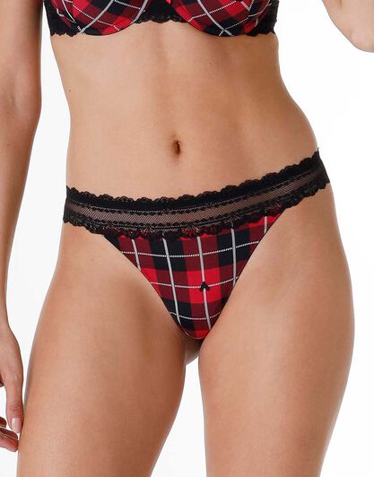 Perizoma Printed Micro in microfibra, tartan rosso, , LOVABLE