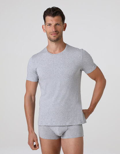 T-shirt girocollo Supima Premium Cotton in cotone elasticizzato, grigio melange, , LOVABLE