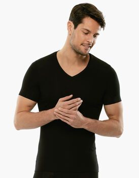 T-shirt in cotone elasticizzato, nera, , LOVABLE