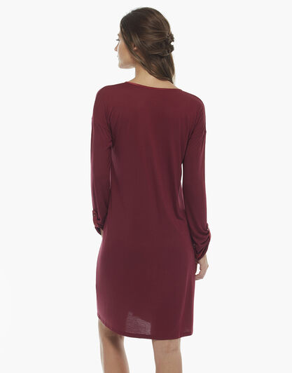 Camicia da notte manica lunga, bordeaux, in jersey modal , , LOVABLE