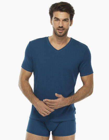 T-shirt manica corta petrolio in rib modal con scollo a V, , LOVABLE
