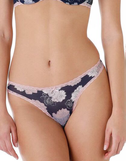 Perizoma Lovely Tulle in tulle e pizzo, blu con stampa, , LOVABLE