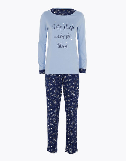 Pigiama in interlock di cotone, azzurro polvere scuro, , LOVABLE