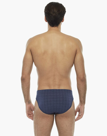 Slip scacchiera blu in micromodal, , LOVABLE