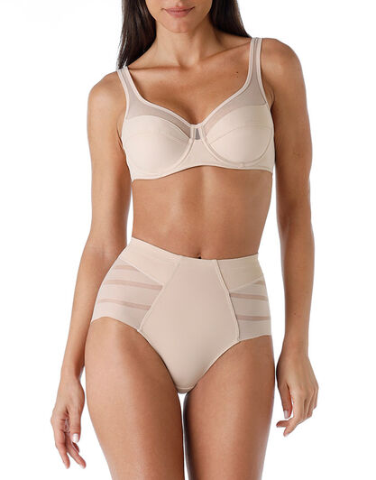 Guaina Vita Media Fancy Shaping in microfibra modellante e tulle, cipria,  Guaina Vita Media Fancy Shaping in microfibra modellante e tulle, cipria, , LOVABLE