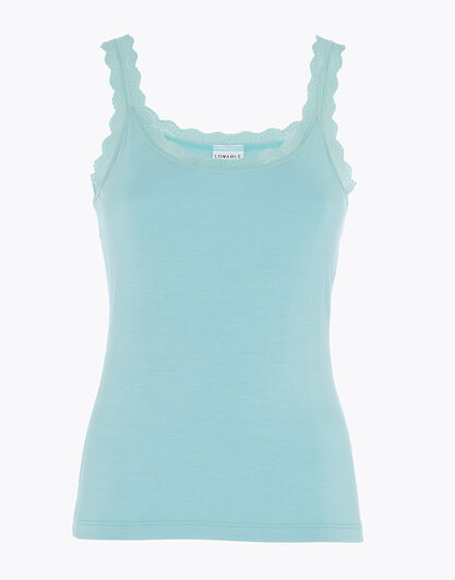Top smanicato Basic Soul in viscosa con pizzo, verde menta, , LOVABLE